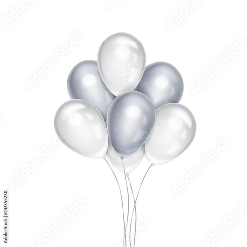 Realistic silver balloons isolated on white background. Vector illustration.