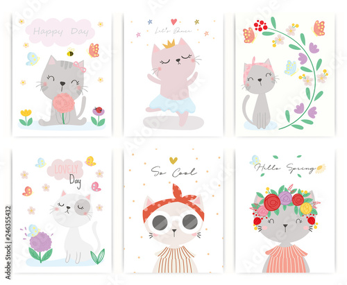 Set of  cute cat vector. 
