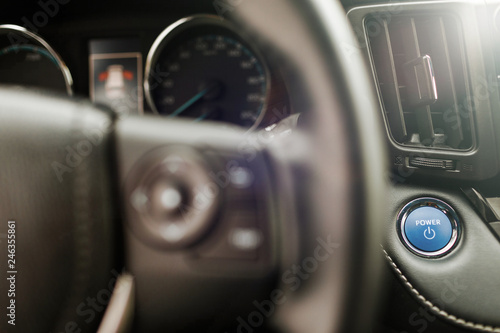 Hybrid car dashboard speedometer .