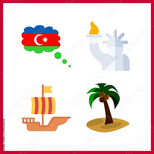 4 tourism icon. Vector illustration tourism set. azerbaijan and statue of liberty icons for tourism works