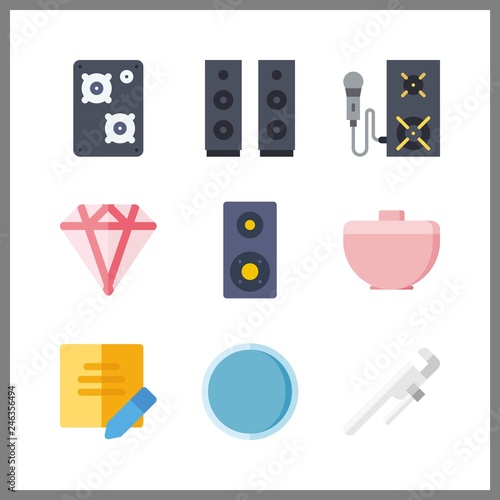 9 workshop icon. Vector illustration workshop set. speaker and crucible icons for workshop works