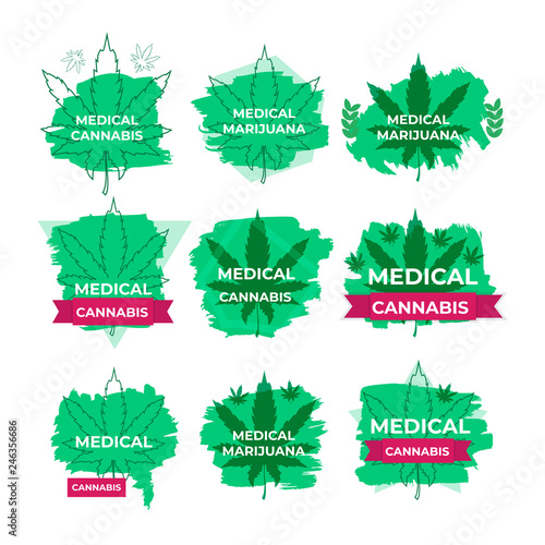 A medical marijuana, cannabis therapy  logo set. Vector illustration.
