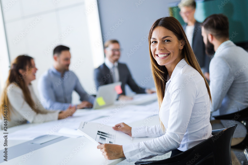 Portrait of young female architect on meeting Portrait of young female architect on meeting