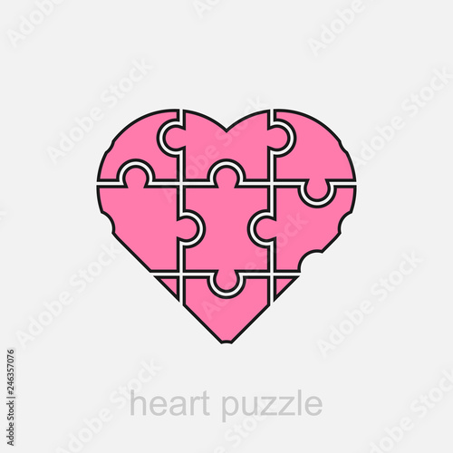 Heart puzzle line vector illustration. St. Valentine's Day concept.