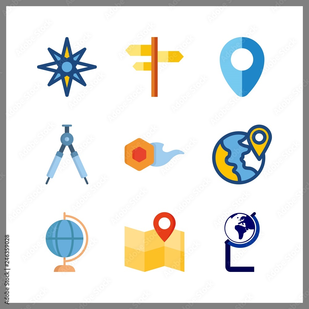 9 geography icon. Vector illustration geography set. comet and planet earth icons for geography works 9 geography icon. Vector illustration geography set. comet and planet earth icons for geography works