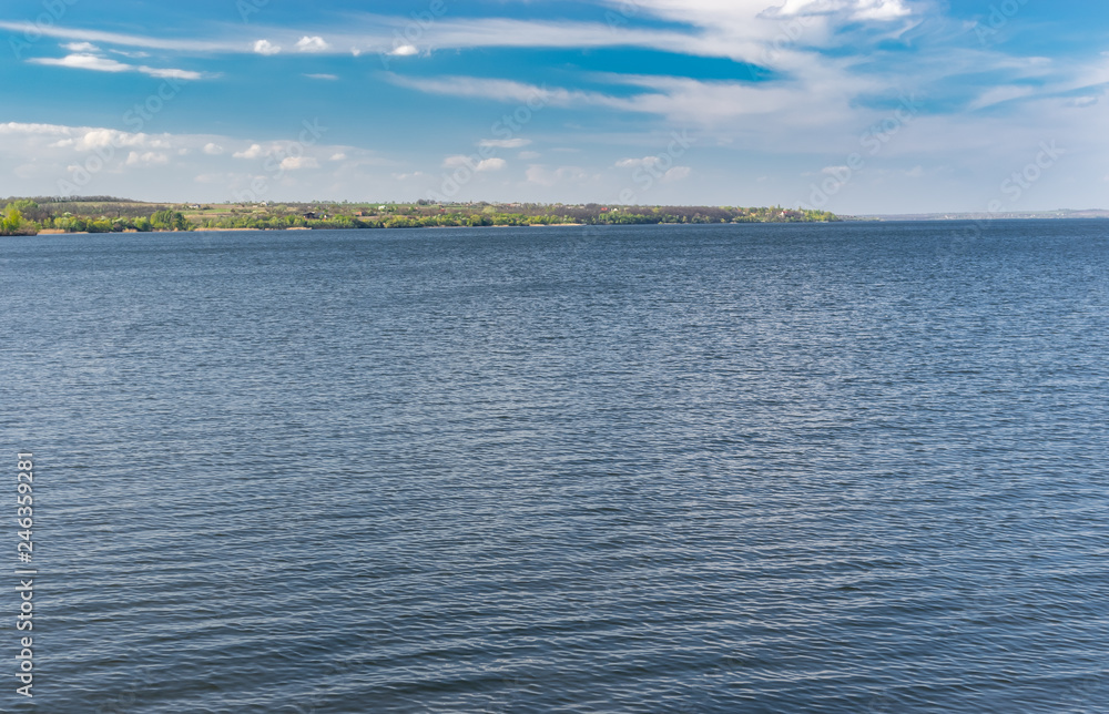 Landscape with Dnipro river at spring season in central Ukraine