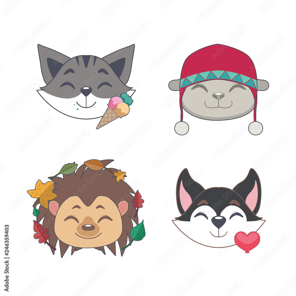 Fototapeta premium Joyful animal faces and elements