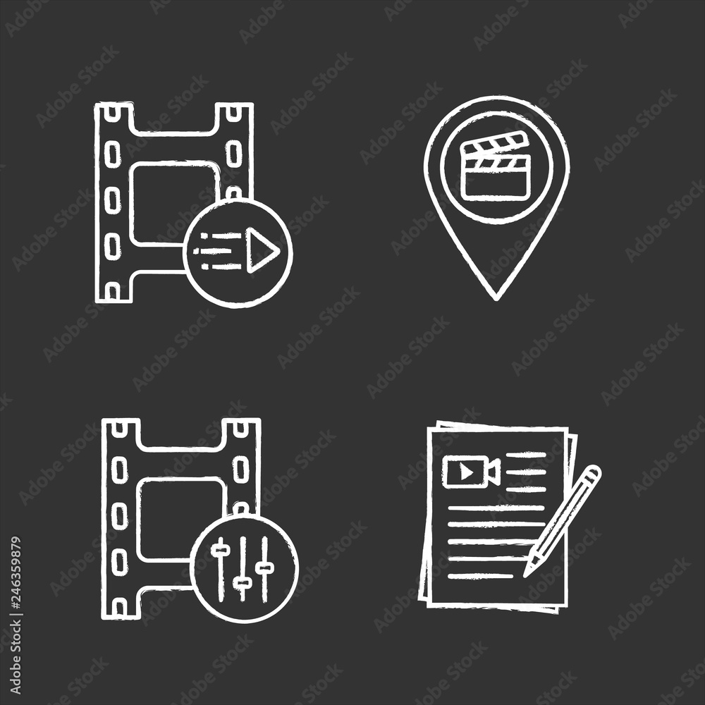 Film industry chalk icons set Film industry chalk icons set