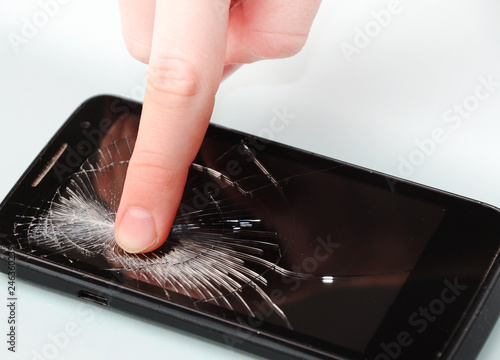 finger crushed smartphone screen
