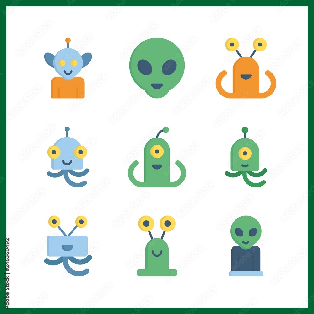 Obraz premium 9 ufo icon. Vector illustration ufo set. alien icons for ufo works