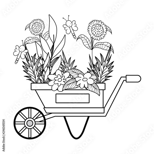 cute wheelbarrow gardening with flowers garden
