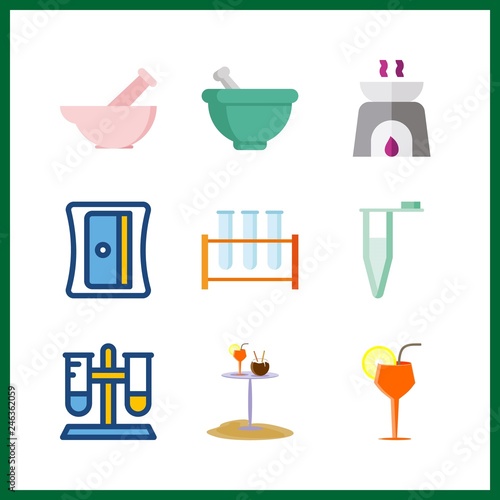 9 preparation icon. Vector illustration preparation set. sharpener and test tube icons for preparation works