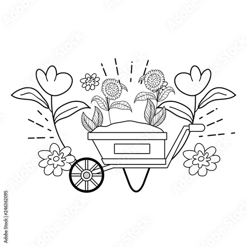 cute wheelbarrow gardening with flowers garden