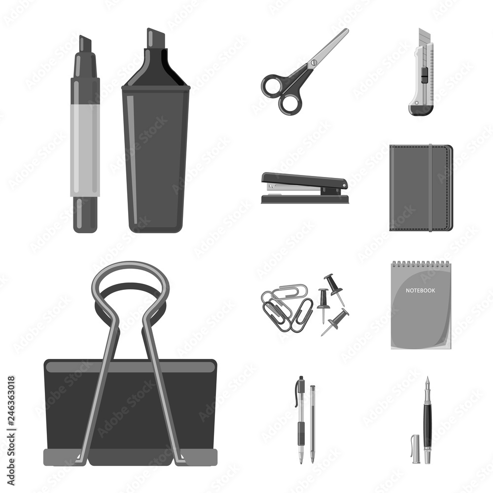 Vector design of office and supply logo. Set of office and school stock symbol for web. Vector design of office and supply logo. Set of office and school stock symbol for web.