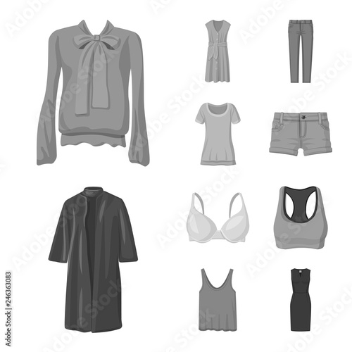 Isolated object of woman and clothing symbol. Collection of woman and wear stock symbol for web.