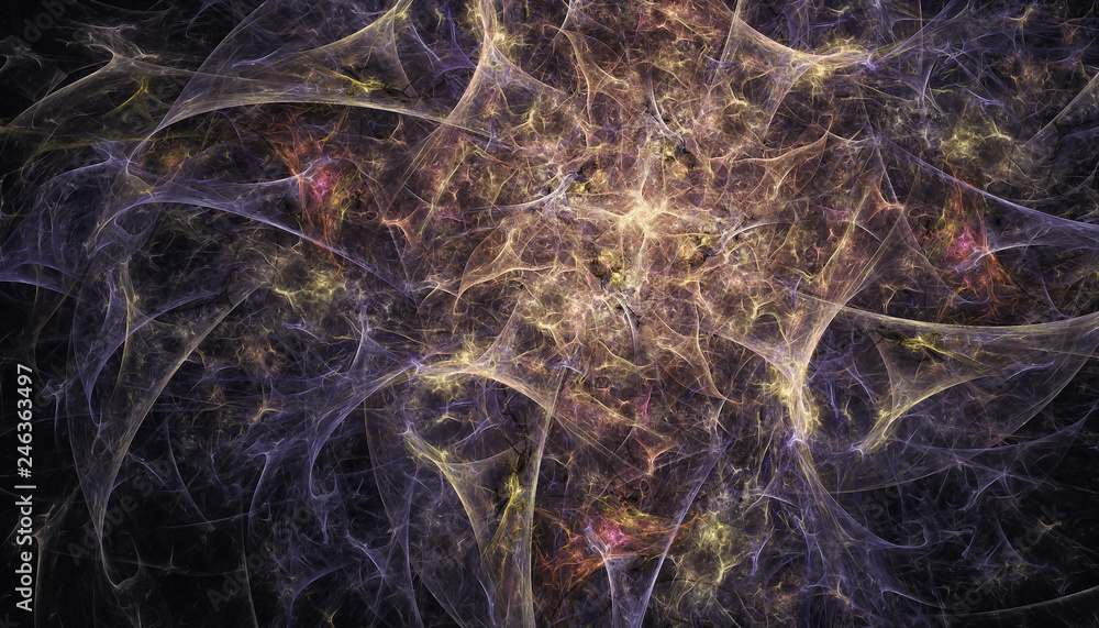 Beautiful background of glowing particles and circles with depth of field and bokeh. 3d illustration, 3d render Beautiful background of glowing particles and circles with depth of field and bokeh. 3d illustration, 3d render