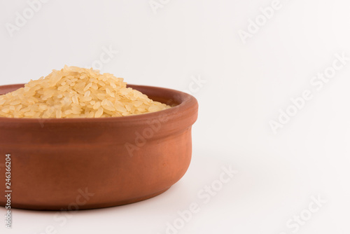 white rice in bowl isolated on white background