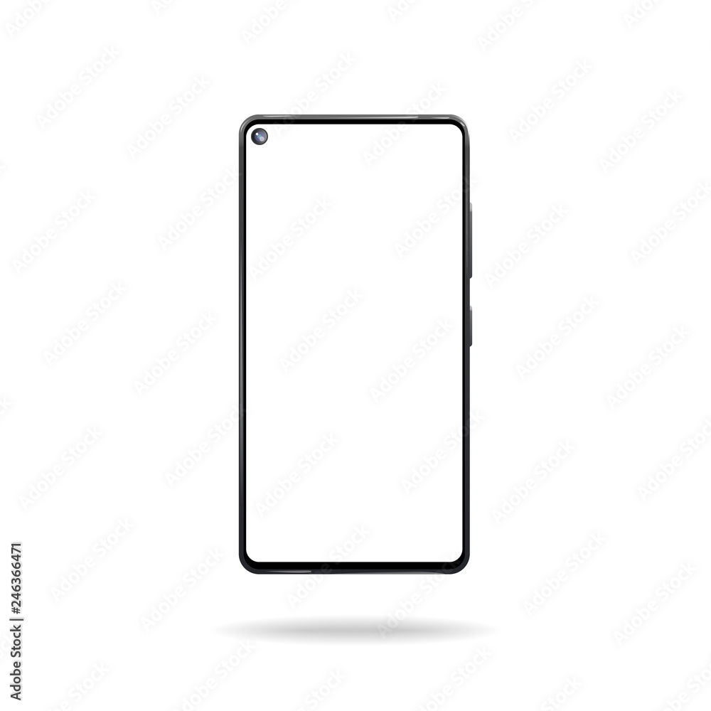 Smartphone Model with Round Cutout in Display. Concept of New Phone with Camera in Display Isolated on Display. Realistic Vector Mockup. Vector Template. Smartphone Model with Round Cutout in Display. Concept of New Phone with Camera in Display Isolated on Display. Realistic Vector Mockup. Vector Template.