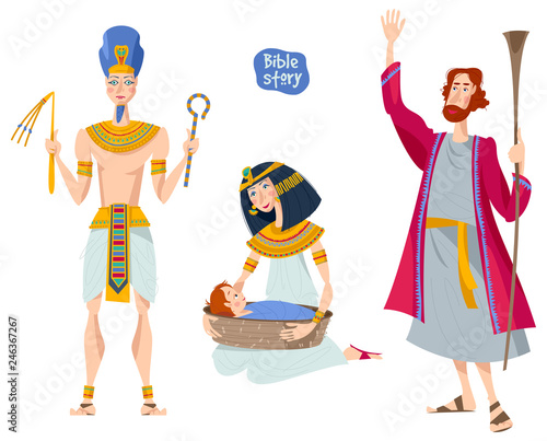 Bible story. Passover Haggadah. Pharaoh. Pharaoh’s daughter finds the basket with Moses. Hebrew prophet Moshe.