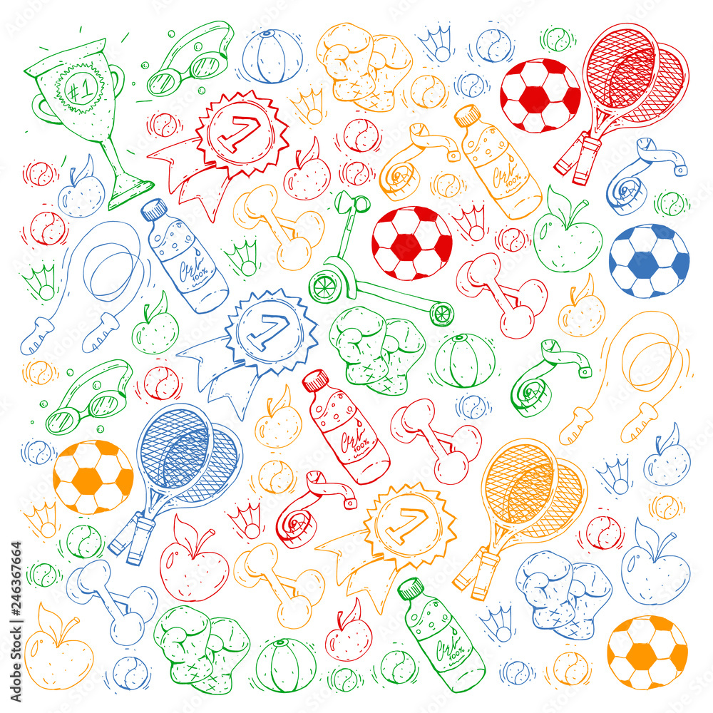 Vector pattern with sport elements. Fitness, games, exercises. Vector pattern with sport elements. Fitness, games, exercises.