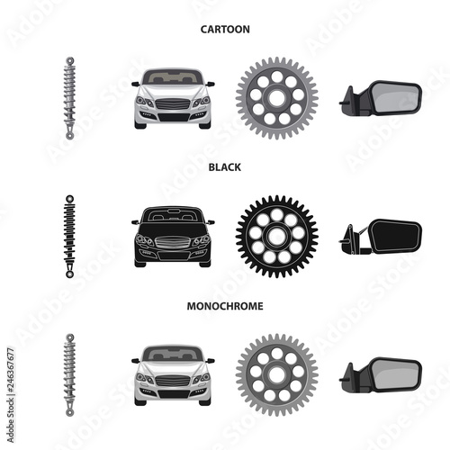 Vector illustration of auto and part sign. Set of auto and car stock symbol for web.
