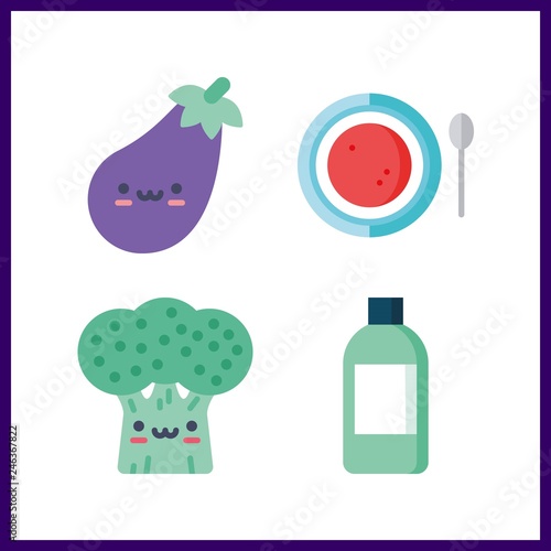 4 vegetarian icon. Vector illustration vegetarian set. broccoli and jar icons for vegetarian works