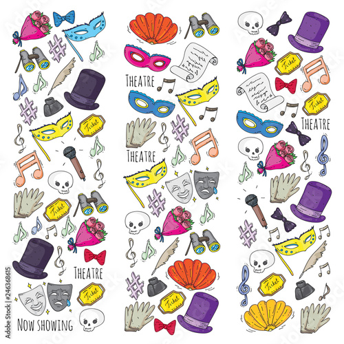 Theatre vector illustration. Entertaiment, cinema, stage, event. Background for banners, posters.