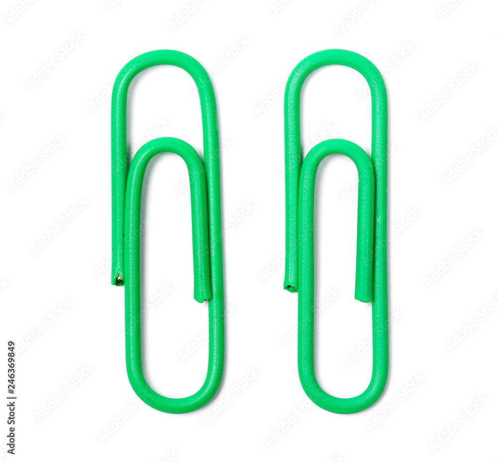 Paperclips isolated on white background, top view Paperclips isolated on white background, top view