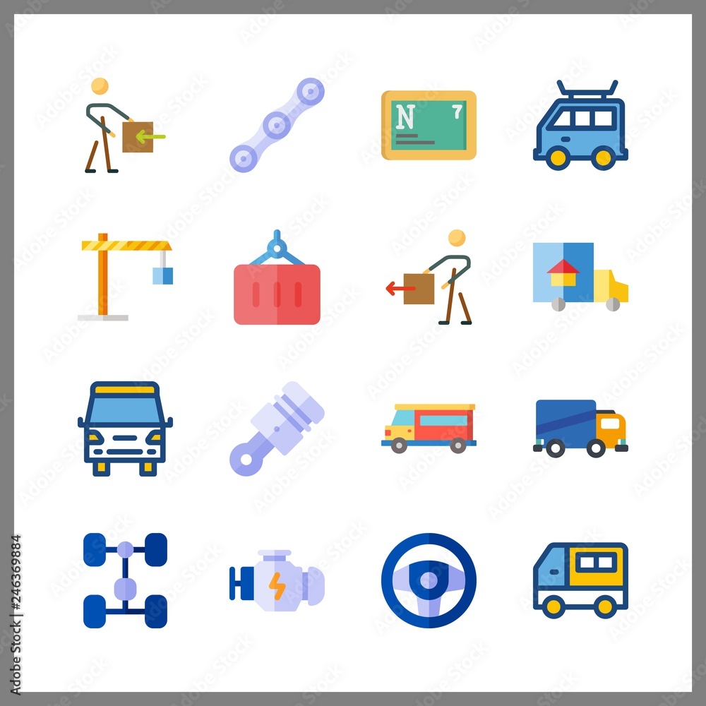 16 truck icon. Vector illustration truck set. chassis and steering wheel icons for truck works 16 truck icon. Vector illustration truck set. chassis and steering wheel icons for truck works
