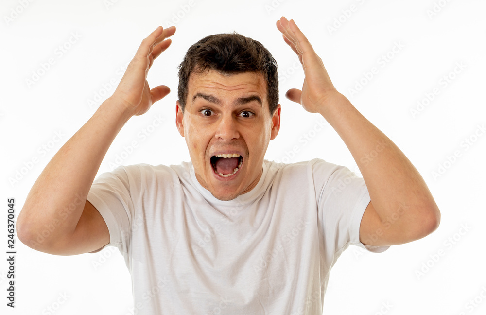Portrait of amazed man feeling lucky, happy and surprised of winning something and being successful Portrait of amazed man feeling lucky, happy and surprised of winning something and being successful