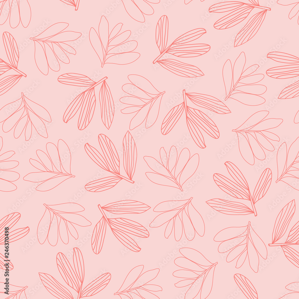 Vector line art leaves on pink background seamless pattern, baby pink,  wallpaper Stock Vector | Adobe Stock