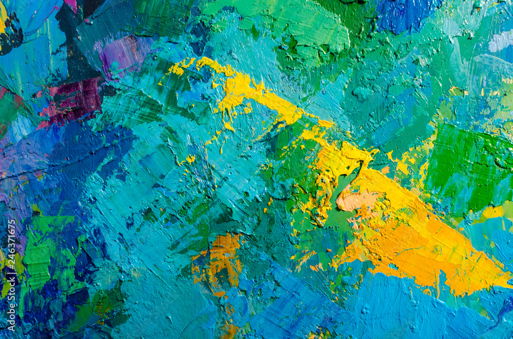 Abstract colorful oil painting on canvas. Oil paint texture with brush and palette knife strokes. Multi colored wallpaper. Macro close up acrylic background. Modern art concept. Horizontal fragment. Abstract colorful oil painting on canvas. Oil paint texture with brush and palette knife strokes. Multi colored wallpaper. Macro close up acrylic background. Modern art concept. Horizontal fragment.