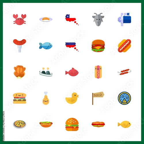 25 meat icon. Vector illustration meat set. fried chicken and fish icons for meat works