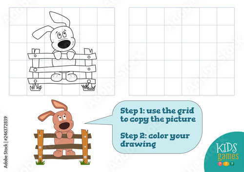 Preschool activity with copy and color picture vector illustration, exercise