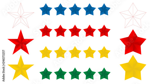 Stars five icon on a white background, vector illustration. 5 Red blue yellow gold and thin line stars. EPS 10 vector illustration on a white background.