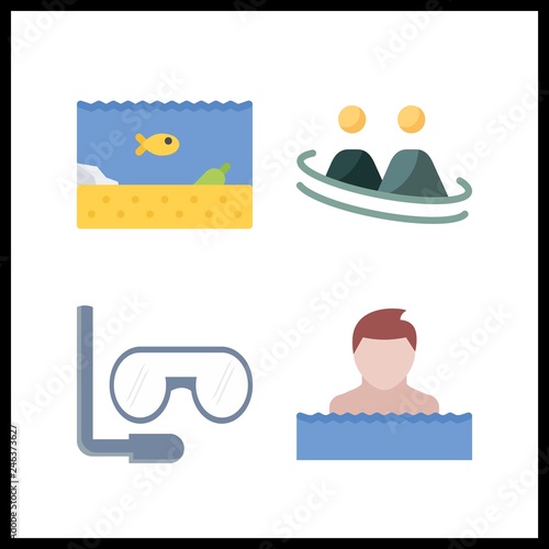 4 swimming icon. Vector illustration swimming set. sea life and aqualung icons for swimming works