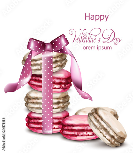 Macaroons wrapped with a bow Vector watercolor. Retro Banner template sweet f...