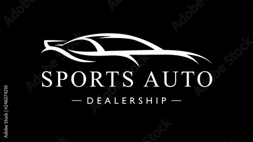 Custom auto sports car dealership logo. Motor vehicle silhouette super car design. Vector illustration