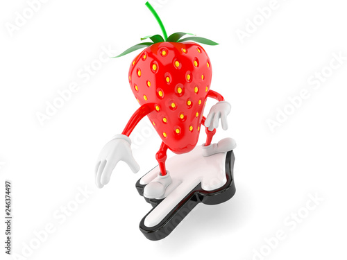 Canvas Print Strawberry character surfing on cursor