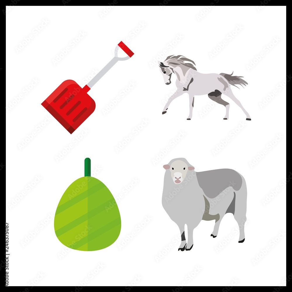 4 farm icon. Vector illustration farm set. shovel and horse icons for farm works 4 farm icon. Vector illustration farm set. shovel and horse icons for farm works