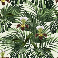 Papier peint photo Jungle Palmiers orchidées hawaïennes fond clair été  © Iuliia