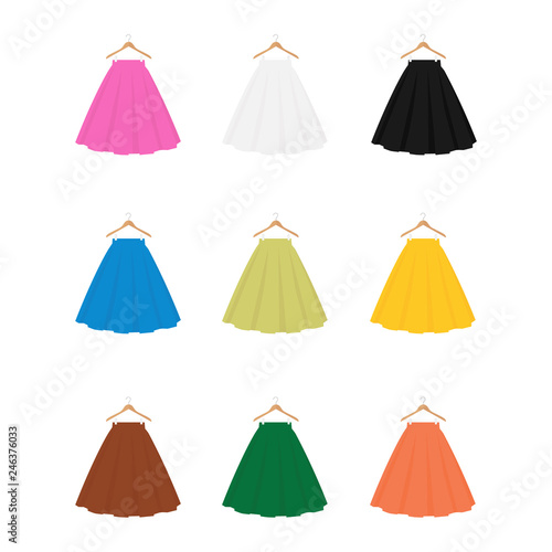 Vector skirt template, design fashion woman illustration. Women bubble skirt on hanger set, collection