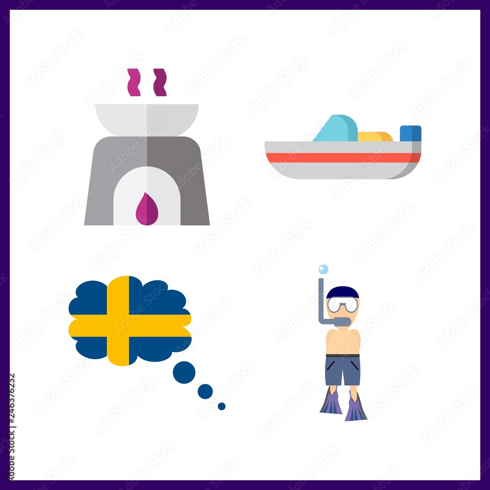 4 sea icon. Vector illustration sea set. aqualung and aromatherapy icons for sea works
