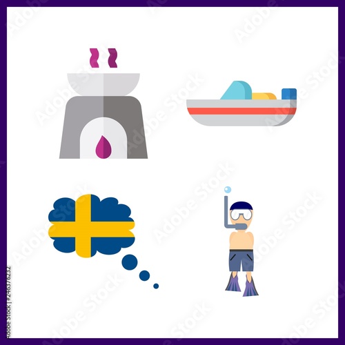 4 sea icon. Vector illustration sea set. aqualung and aromatherapy icons for sea works