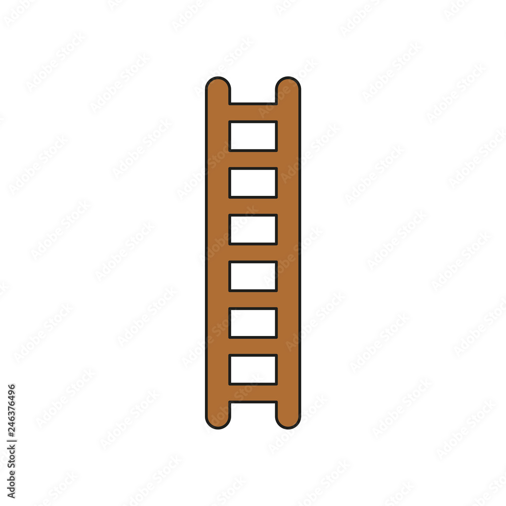 Flat design style vector of wooden ladder icon on white. Colored, black outlines. Flat design style vector of wooden ladder icon on white. Colored, black outlines.