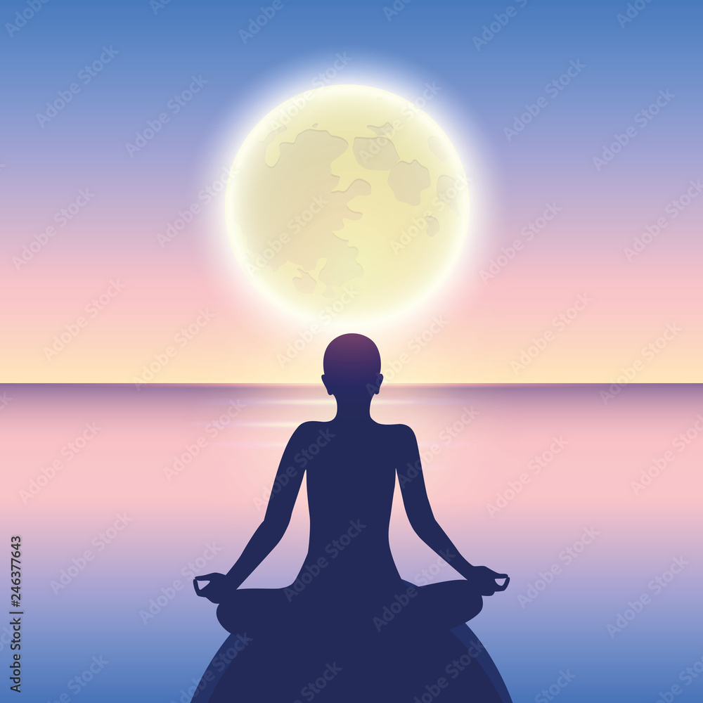 peaceful meditation on a calm sea at moonlight vector illustration EPS10 peaceful meditation on a calm sea at moonlight vector illustration EPS10