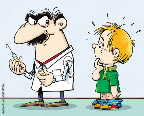 Scared boy and a Doctor with injection