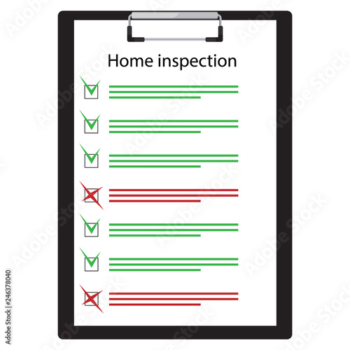 Home inspection checklist paper on clipboard. Real Estate Inspection Report