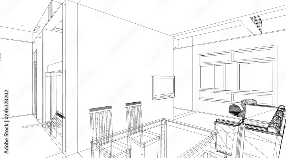 sketch design of interior dining room, vector