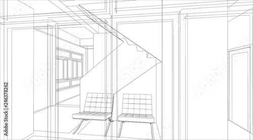 sketch design of interior hall, vector 
